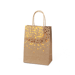 Heart Stamping Style Kraft Paper Bags, with Handle, Gift Bags, Shopping Bags, Rectangle, Heart Pattern, 15x8x21cm