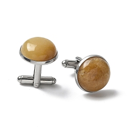 Топаз Нефрит 304 пуговицы на манжетах из нержавеющей стали., с натуральным топазом, для аксессуаров одежды, полукруглый, 30~31x17.5 мм