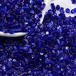 Medium Blue Glass Seed Beads, Silver Lined, Square, Medium Blue, 3~3.5x2.5~3x2.5~3mm, Hole: 1mm, about 10714pcs/pound