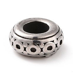 Antique Silver 304 Stainless Steel European Beads, Large Hole Beads, Rondelle, Antique Silver, 5x11mm, Hole: 5mm