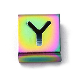 Letter Y Ионное покрытие (ip) 304 квадратные подвески-слайдеры из нержавеющей стали, Радуга цветов, Письмо Y, 9x8x4 мм, отверстие : 3.5x8.5 мм