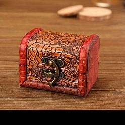 Orange Red Wood Jewelry Box, with Front Clasp, for Arts Hobbies and Home Storage, Rectangle, Orange Red, 6x8x6cm