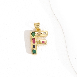 Letter F Латунные микро проложить кубического циркония подвески, письмо амулеты, Буква F, 24x15 мм