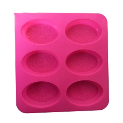 Deep Pink DIY Soap Silicone Molds, for Handmade Soap Making, Oval with Flower Pattern, Deep Pink, 235x220x28mm, Inner Diameter: 90x60x25mm