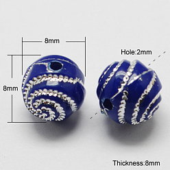 Prussian Blue Plating Acrylic Beads, Metal Enlaced, Round, Prussian Blue, 10x10x10mm, Hole: 2mm, 1100pcs/500g