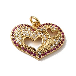 Real 18K Gold Plated Rack Plating Brass Micro Pave Cubic Zirconia Pendants, with Jump Ring, Long-Lasting Plated, Lead Free & Cadmium Free, Valentine Heart Charm, Real 18K Gold Plated, 15x20.5x3.5mm, Hole: 3mm