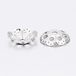 Stainless Steel Color 304 Stainless Steel Bead Caps, Flower, Multi-Petal, Stainless Steel Color, 9x2mm, Hole: 1.2mm