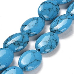 Synthetic Turquoise Synthetic Turquoise Beads Strands, Flat Oval, 18x13x6mm, Hole: 1.4mm, about 22pcs/strand, 14.76 inch(37.5cm)