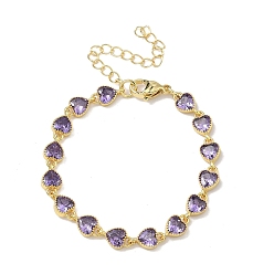 Средняя Орхидея Браслеты-цепочки из латуни в форме сердца, инкрустированные кубическим цирконием, для женщин., стойки покрытие, без кадмия и без свинца, долговечный, золотые, средне орхидеи, 5.91 дюйм (15 см)