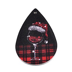 Drink Christmas Theme Imitation Leather Pendants, Teardrop, Drink Pattern, 56x37x2mm, Hole: 1.5mm