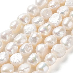 Seashell Color Natural Cultured Freshwater Pearl Beads Strands, Two Side Polished, Grade 3A, Seashell Color, 9~11x9~10x7~8mm, Hole: 0.6mm, about 34~35pcs/strand, 13.98''(35.5~36.5cm)