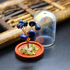 Lapis Lazuli Natural Lapis Lazuli Chips Tree Decorations, Wood & Glass Bell Jar with Copper Wire Feng Shui Energy Stone Gift for Home Office Desktop Decorations, 30x42mm