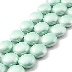 Light Green Electroplated Shell Pearl Beads Strands, Polished, Flat Round, Light Green, 18x9~9.5mm, Hole: 0.6mm, about 22pcs/strand, 19.49 inch(49.5cm)
