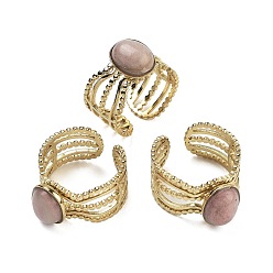 Родонит Овальные кольца на палец с натуральным родонитом, ионное покрытие (ip) 304 манжеты из нержавеющей стали для женщин, регулируемый, 6 шт / комплект