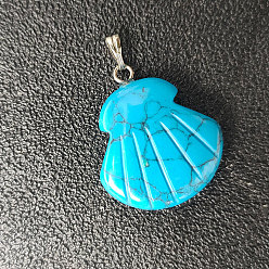 Synthetic Turquoise Synthetic Turquoise Pendants, Shell Charms, with Platinum Plated Alloy Snap on Bails, 20x6mm