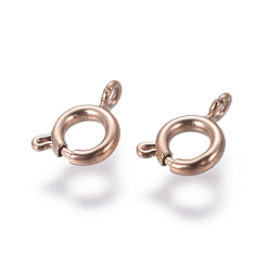 Rose Gold Ion Plating(IP) 304 Stainless Steel Smooth Surface Spring Ring Clasps, Rose Gold, 5x1.3mm, Hole: 1.4mm
