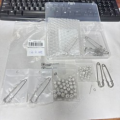 Платина 8 шт. 4 стили железные булавки со стразами, фурнитура для броши, с 30шт. бусинами в виде диско-шаров, стеклянные бусины-проставки со стразами, штифты с плоской головкой и соединительное кольцо, платина, 71x20.5x7.5 мм, отверстие : 2.5 мм