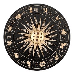 Black Wooden Sun Pattern Incense Holder for Sticks, with Brass Holder, Meditation Aromatherapy Furnace Home Decor, Black, 100x5mm
