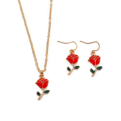 Цветок Комплекты из эмалевых ожерелий и висячих серег для женщин, цветок, 400 мм