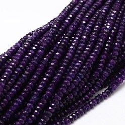 Indigo Dyed Natural Malaysia Jade Rondelle Beads Strands, Faceted, Indigo, 4x2~3mm, Hole: 1mm, about 115pcs/strand, 14 inch
