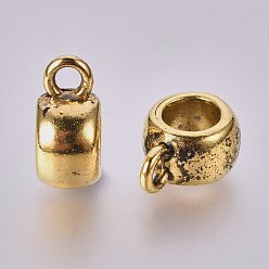 Antique Golden Tibetan Style Hangers, Bail Beads, Cadmium Free & Nickel Free & Lead Free, Antique Golden Color, Barrel, about 11.5mm long, 8mm wide, 5.5mm thick, 4.8mm inner diameter, hole: 2mm