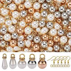 Oro Kit de fabricación de aretes colgantes de perla de imitación de bricolaje, Incluye colgante redondo de latón con diamantes de imitación y perla de imitación ABS., anillo de salto de hierro, Ganchos del pendientes de latón, dorado, 300 unidades / caja