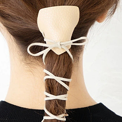 Beige PU Leather Hair Ties, Ponytail Holder, Wraps Braid Holder Hair Accessories for Girls, Beige, 120mm