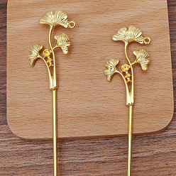 Golden Alloy Lotus Leaves Hair Sticks, Rhinestone Settings, with Iron Stick and Loop, Long-Lasting Plated Hair Accessories for Women, Golden, 32mm, Fit For 2/4mm Rhinestone, Lotus Leaves: 50x32mm, Sticks: 120x2.5mm