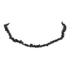 Obsidian Natural Obsidian Chip Beaded Necklace, Golden, 15.94~15.98 inch(40.5~40.6cm)