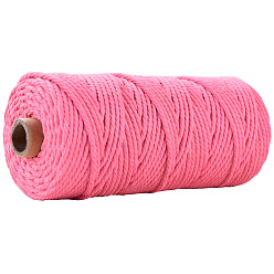 Deep Pink Cotton String Threads for Crafts Knitting Making, Deep Pink, 3mm, about 109.36 Yards(100m)/Roll