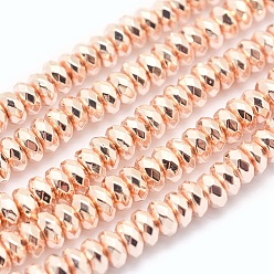 Rose Gold Plated Electroplate Non-magnetic Synthetic Hematite Beads Strands, Grade AA, Long-Lasting Plated, Faceted, Rondelle, Rose Gold Plated, 3x2mm, Hole: 0.8mm, about 182pcs/strand, 15.7 inch(40cm)