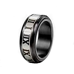 Black Titanium Steel Roman Numerals Rotating Finger Ring, Fidget Spinner Ring for Calming Worry Meditation, Black, US Size 8 1/2(18.5mm)