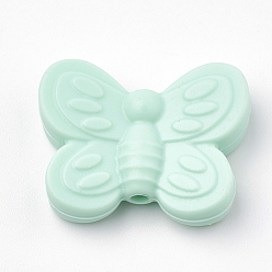 Pale Turquoise Food Grade Eco-Friendly Silicone Focal Beads, Chewing Beads For Teethers, DIY Nursing Necklaces Making, Butterfly, Pale Turquoise, 20x25x6mm, Hole: 2mm