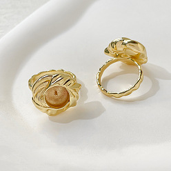 Golden Brass Finger Ring Findings, For Half-drilled Beads, Golden, Inner Diameter: 18mm