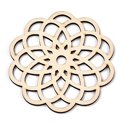 Antique White Unfinished Natural Poplar Wood Filigree Joiners Links, Laser Cut Wood Shapes, Flower, Antique White, 77x80x2.5mm, Hole: 7mm