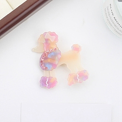 Pink Cute Poodle Cellulose Acetate Alligator Hair Clips, with Rhinestone, Hair Accessories for Girls, Pink, 57x54x17mm