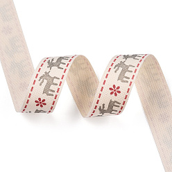 Deer Single Face Printed Cotton Ribbons, Christmas Party Decoration, Gainsboro, Reindeer Pattern, 5/8 inch(16.5mm), about 2.00 Yards(1.82m)/Roll