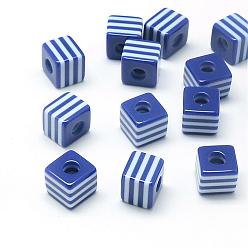 Royal Blue Opaque Stripe Resin Beads, Cube, Royal Blue, 8x8x8mm, Hole: 2mm