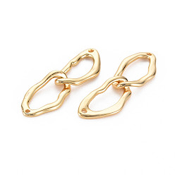 Real 18K Gold Plated Brass Connector Charms, Nickel Free, Oval, Real 18K Gold Plated, 23x7x2.5mm, Hole: 0.8mm, oval: 13.5x7x2.5mm