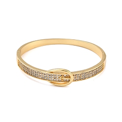 Real 18K Gold Plated Clear Cubic Zirconia Clasp Shape Bangle, Brass Hinged Flat Band Bangle for Women, Lead Free & Cadmium Free, Real 18K Gold Plated, Inner Diameter: 2-3/8 inch(5.9cm)x2-1/8 inch(5.45cm)