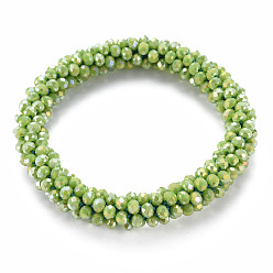 Желто-Зеленый Граненые непрозрачные стеклянные бусины с покрытием цвета ab, эластичные браслеты, женские модные украшения ручной работы, желто-зеленый, внутренний диаметр: 1-3/4 дюйм (4.5 см)