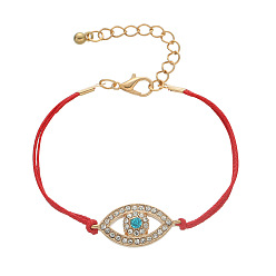 Red waxed cord Simple Alloy Inlaid Diamond Fatima Devil Eye Eye Bracelet - European and American Style