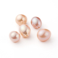PeachPuff Natural Cultured Freshwater Pearl Beads Strands, Half Drilled, Potato, PeachPuff, 8~10x7~8mm, Hole: 0.8mm