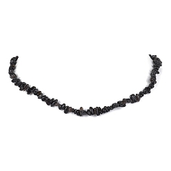 Obsidian Natural Obsidian Chip Beaded Necklace, Stainless Steel Color, 15.94~15.98 inch(40.5~40.6cm)