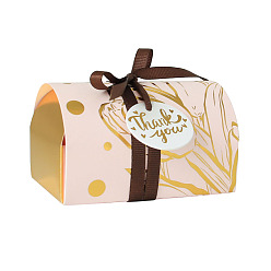 Pink Gold Stamping Floral Paper Candy Storage Box with Ribbon, Candy Gift Bags Christmas Party Wedding Favors Bags, Pink, 9.7x6.2x5.9cm