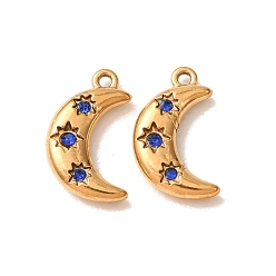 Montana 304 Stainless Steel with Rhinestone Pendants, Moon Charms, Ion Plating(IP), Golden, Montana, 16x9x3mm, Hole: 1.2mm