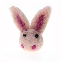 Pink Rabbit Head Handmade Wool Felt Ornament Accessories, for DIY Children Hair Tie, Pink, 65x30mm