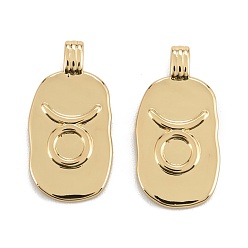 Taurus Brass Pendants, Long-Lasting Plated, Oval with Constellation, Real 18K Gold Plated, Taurus, 24x12.5x2mm, Hole: 3.5x1.5mm
