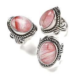 Вишневый Кварц Регулируемые кольца из вишневого кварцевого стекла, без свинца и без кадмия, старинные посеребренные латунные перстни для женщин, овальные, 27 мм, внутренний диаметр: 17 мм