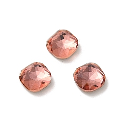 Padparadscha Glass Rhinestone Cabochons, Point Back & Back Plated, Faceted, Square, Padparadscha, 5x5x2mm